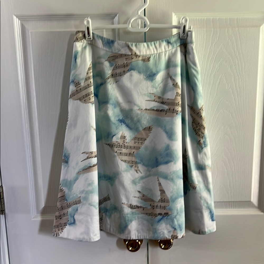 Maeve Music Bird and Sky Print A-Line Midi Skirt